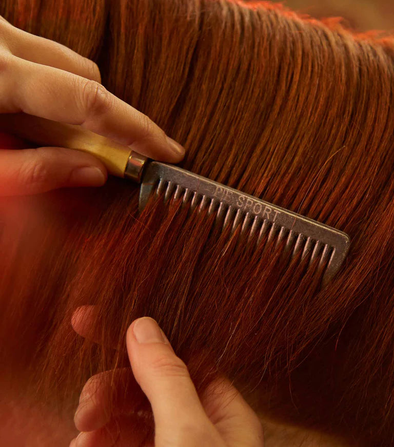 Aluminium Mane Comb With Wooden Handle | Silver