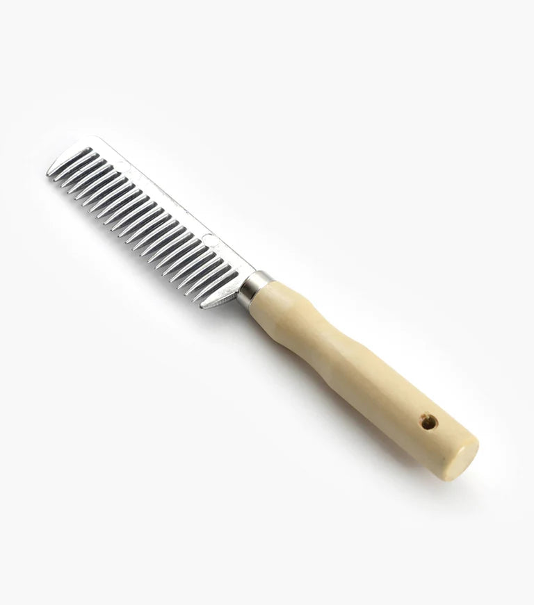 Aluminium Mane Comb With Wooden Handle | Silver