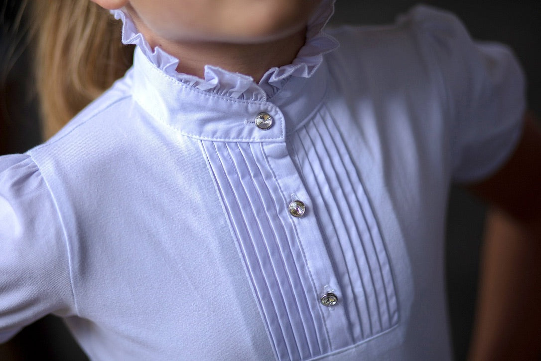 Girls Cara Ruffle Competition Show Shirt | White