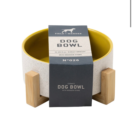 Ceramic Dog Bowl with Wooden Stand - Whine & Dine