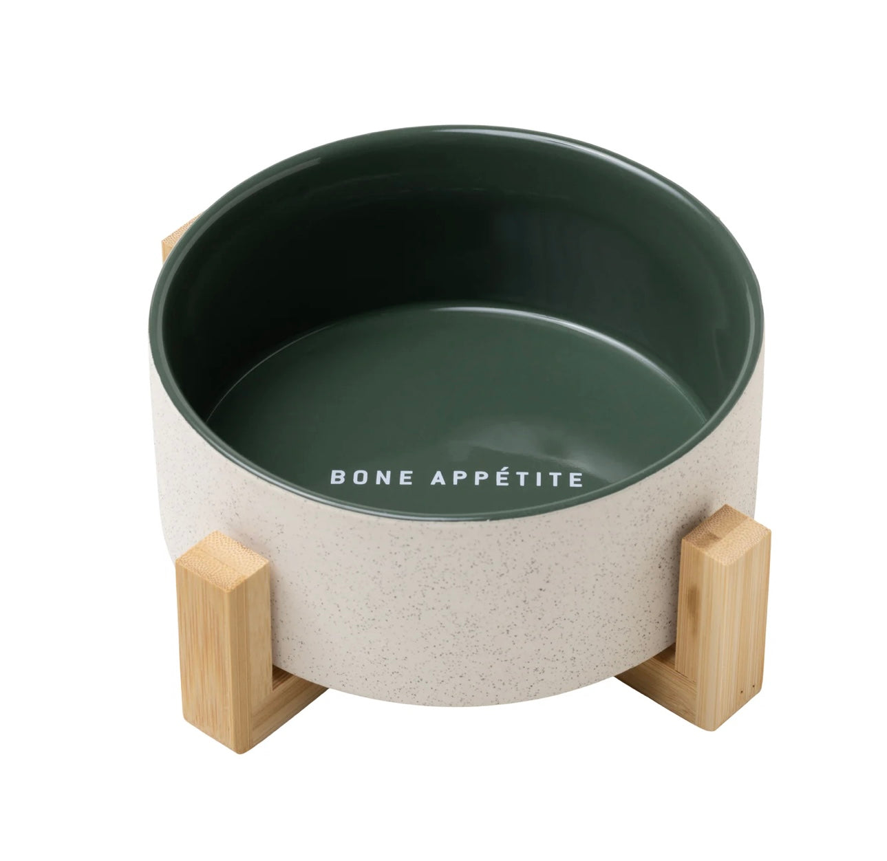 Ceramic Dog Bowl with Wooden Stand - Bone Appétite