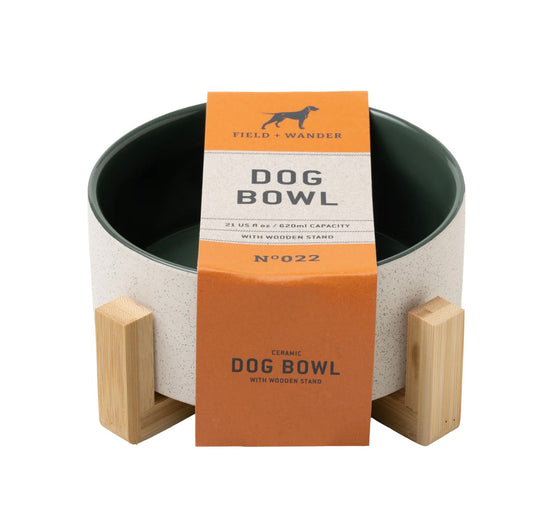 Ceramic Dog Bowl with Wooden Stand - Bone Appétite