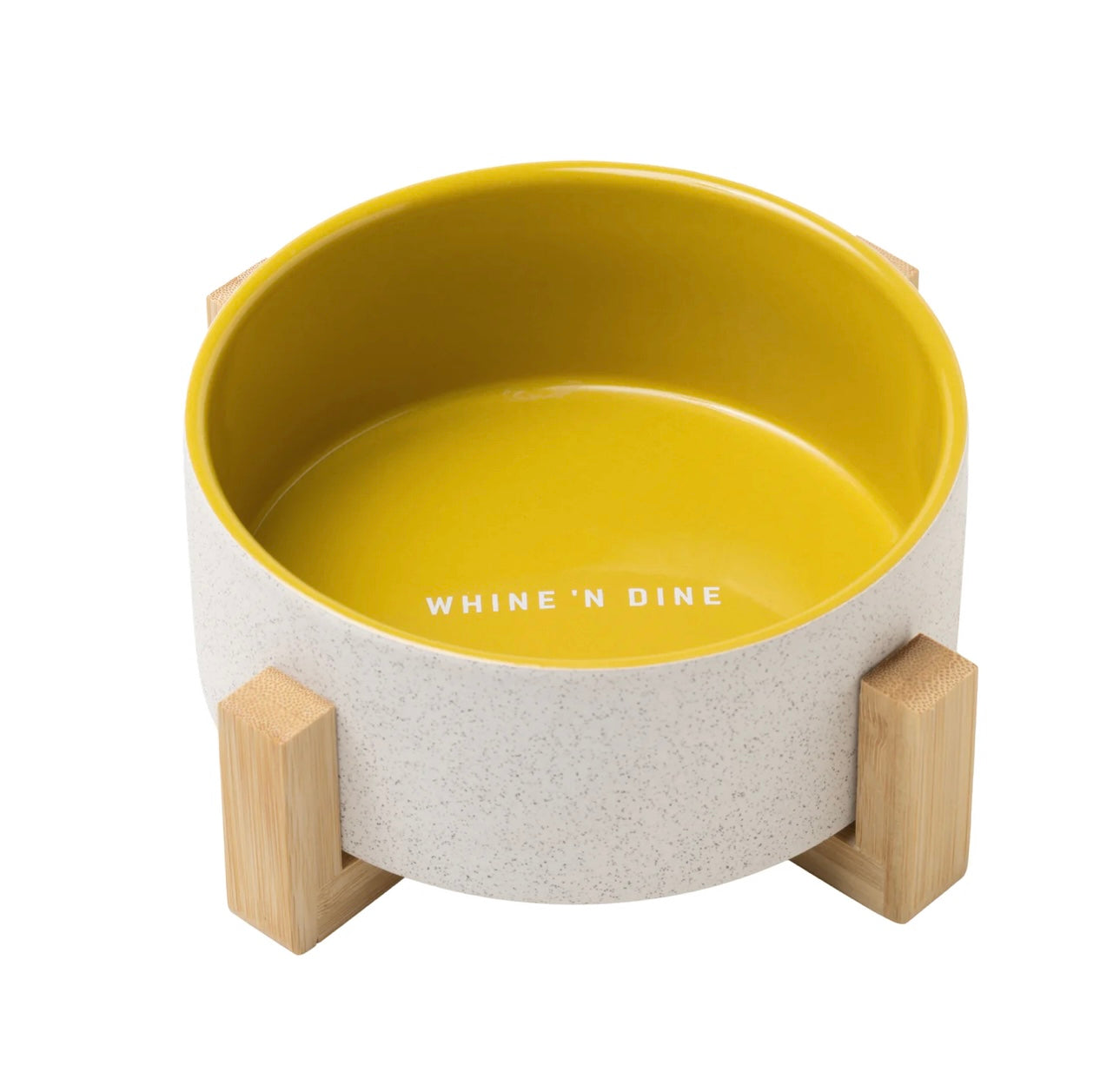 Ceramic Dog Bowl with Wooden Stand - Whine & Dine